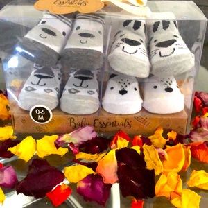 Baby Essentials in black gray and white mixed patterns.